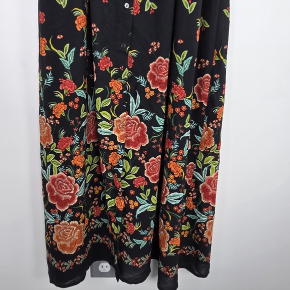 NWT ZARA Floral Print V-Neck Button-Up Short Dolman Sleeve Maxi Dress Size XL - Picture 6 of 10